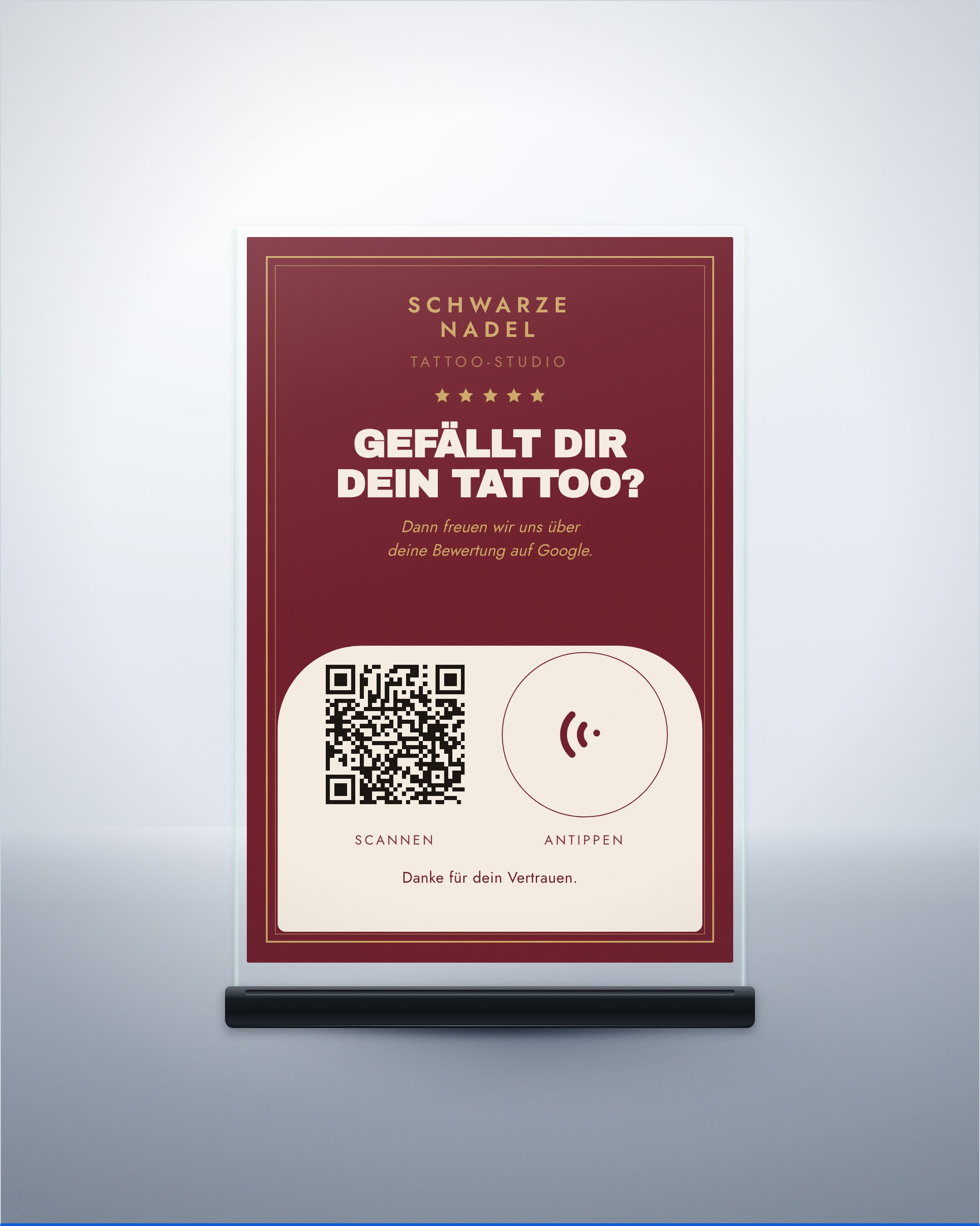 Aufsteller mit schwarzem Acrylfuß